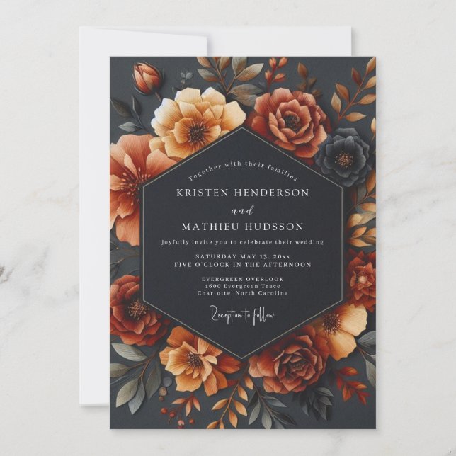 Convite Rusty Orange Bloom Romance Wedding (Frente)