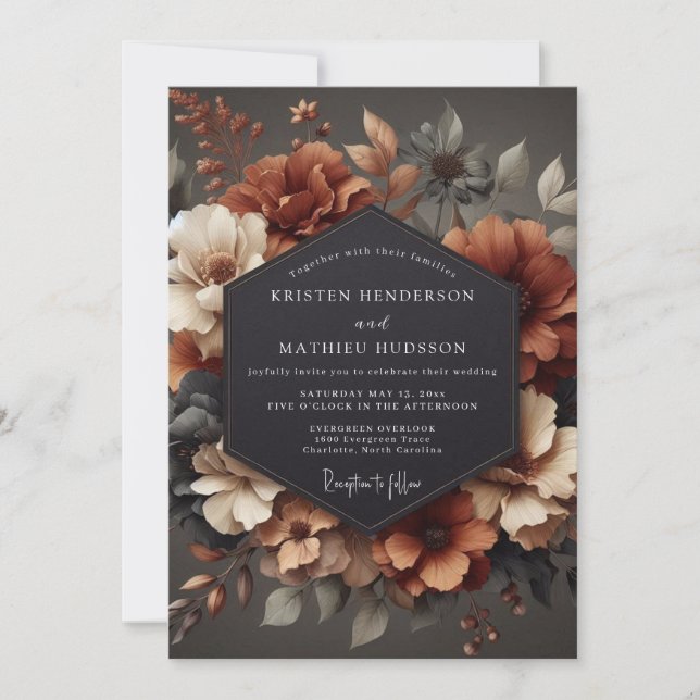 Convite Rusty Orange Floral Harvest Wedding (Frente)