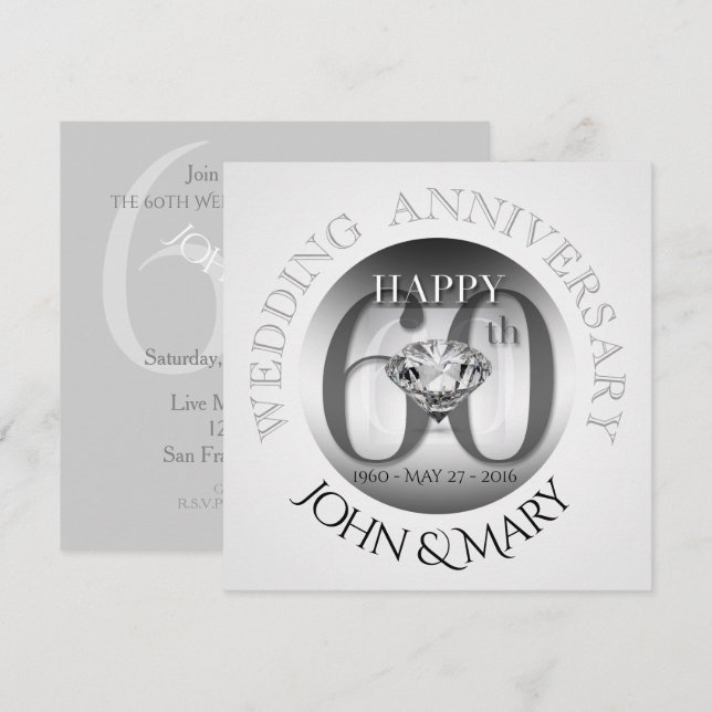 Convite S de Aniversário de Casamento de Diamante  (Frente/Verso)