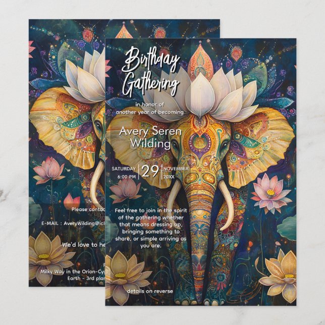 Convite Sabedoria Antiga | Design de Elefante (Frente/Verso)