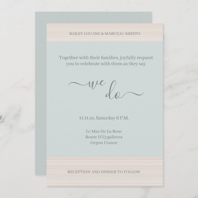 Convite Sábio Azul Elegante Fazemos Casamento De Stripes D (Frente/Verso)