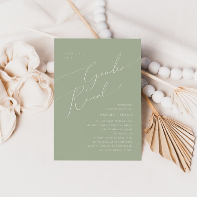 Convite Sábio Whimsical Green Baby Gender Reveed (Criador carregado)