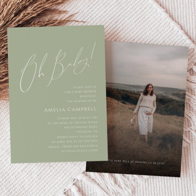 Convite Sábio Whimsical Green Oh Baby! Chá de fraldas de f (Criador carregado)