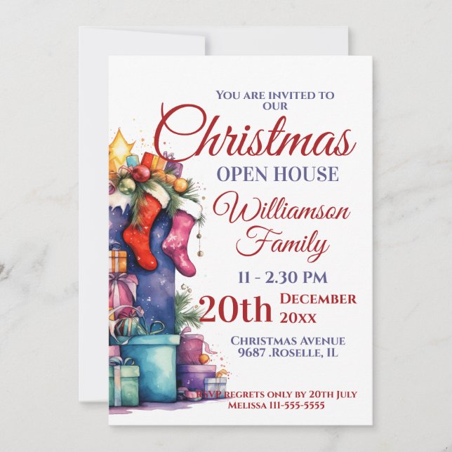 Convite Saco de Papais noeis Abertas de Natal (Frente)