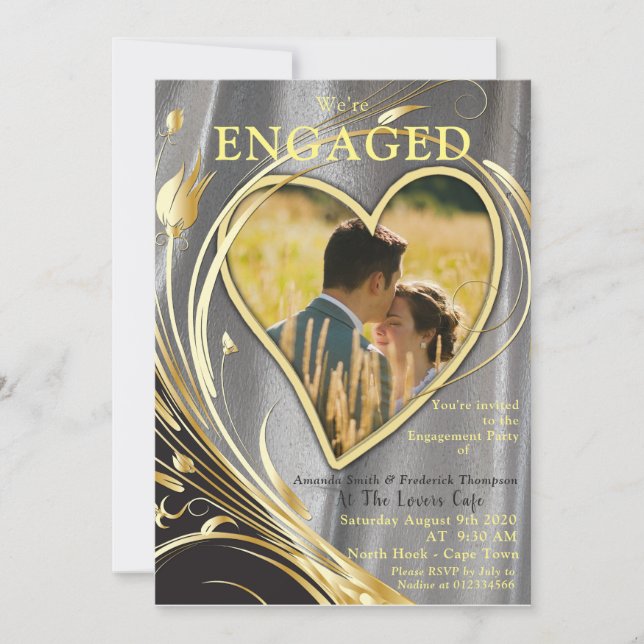 Convite Saco prateado e esplendor de flores Douradas (Frente)