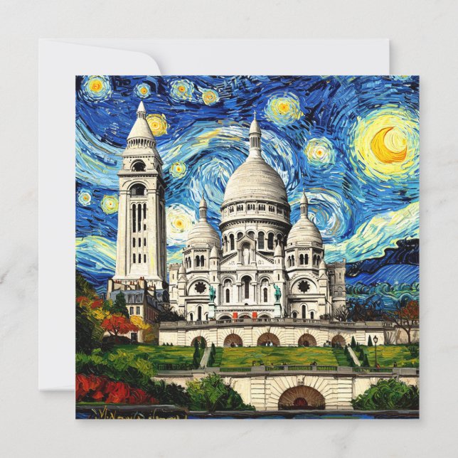 Convite Sacre-Coeur Paris França Noite Estrelada (Verso)
