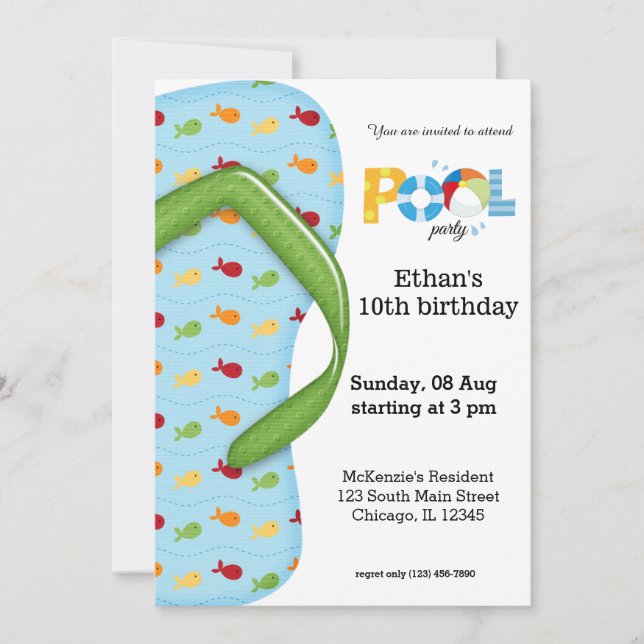 Convite Sacudir Flop Piscina Party (Frente)