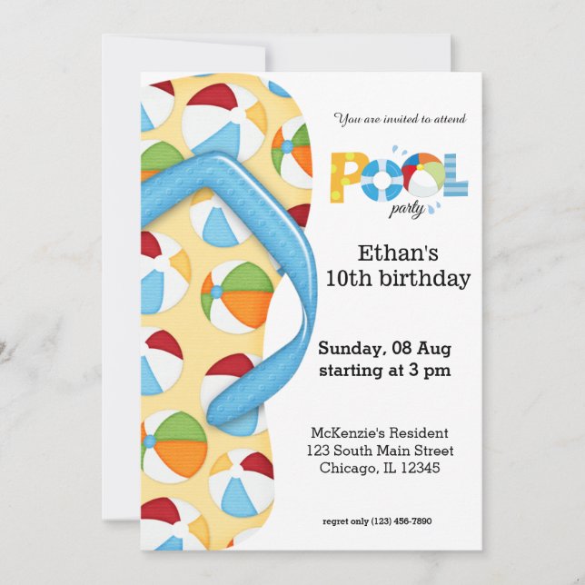 Convite Sacudir Flop Piscina Party (Frente)