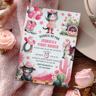 Convite Saddle First Rodeo Western Cowgirl Aniversário