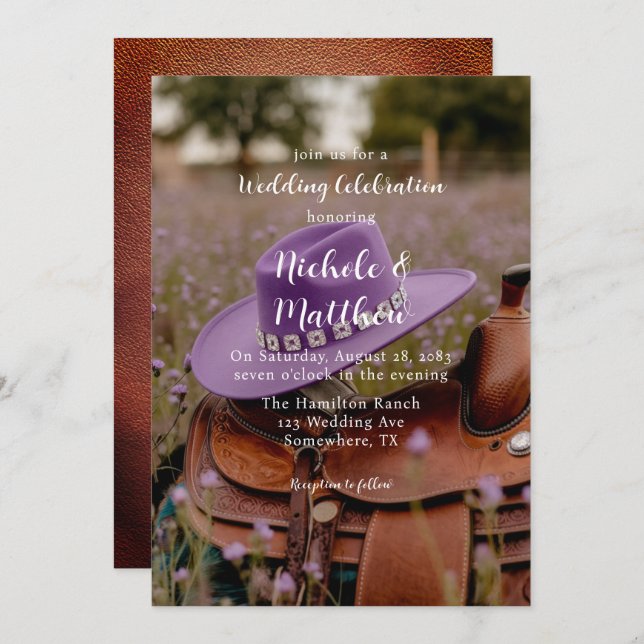 Convite Saddle na cerca com a comemoração do casamento do  (Frente/Verso)