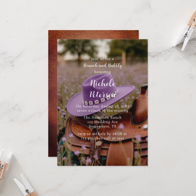 Convite Saddle na cerca com Hat Brunch e Bubble (Frente/Verso In Situ)