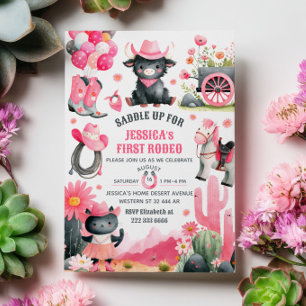 Convite Saddle Up Cowgirl First Rodeo Western Birday