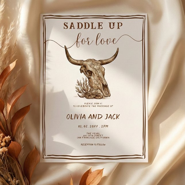 Convite Saddle Up for Love Western Ranch Cow Skull Wedding (Criador carregado)