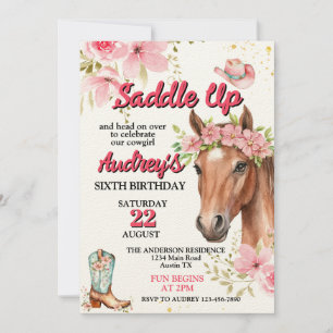 Convite Saddle Up Girls Festa de Aniversário Western