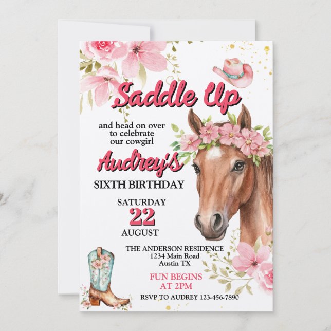 Convite Saddle Up Girls Western Brithday (Frente)
