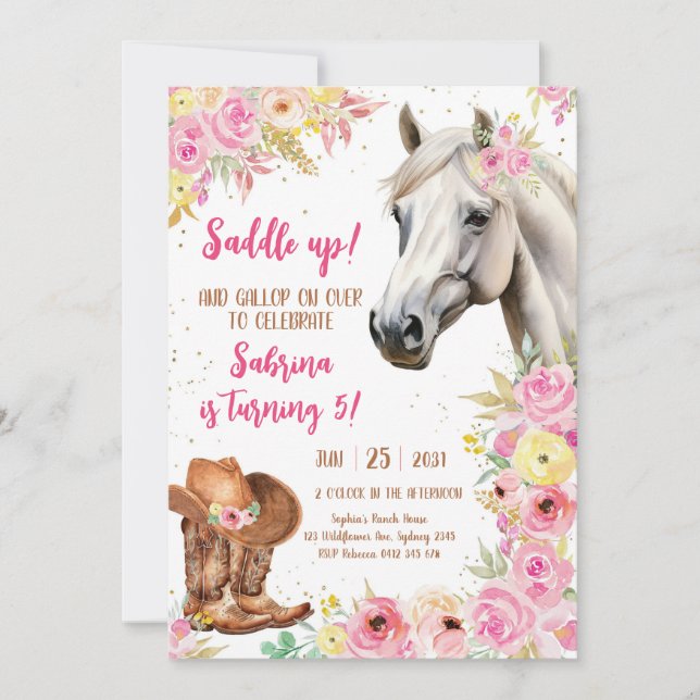 Convite Saddle Up Horse Cowgirl Birthday Invitation (Frente)