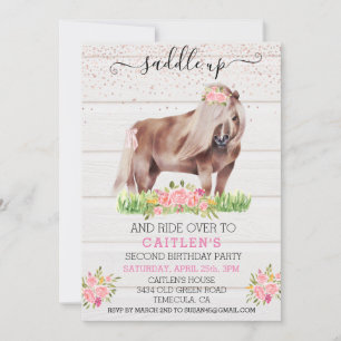 Convite Saddle Up Pony Girl's Floral Birthday