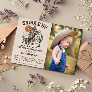 Convite Saddle Up Western primeiro aniversario Party Photo
