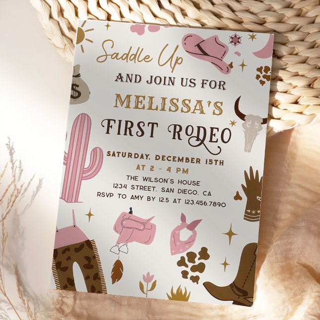Convite Saddle Wild West Rodeo Cowgirl Ranking Birthday (Criador carregado)