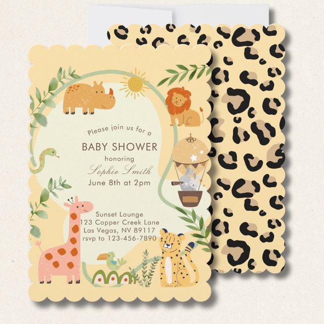 Convite Safari Adventure Awaits Baby Shower scalloped (Criador carregado)