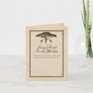 Convite Safári Africano Duas Girafas & Árvore Casamento Vi