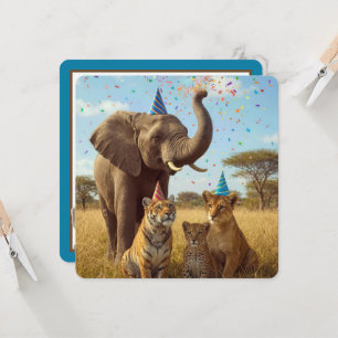 Convite Safari Africano Parte Animais com Chapéus e Confet