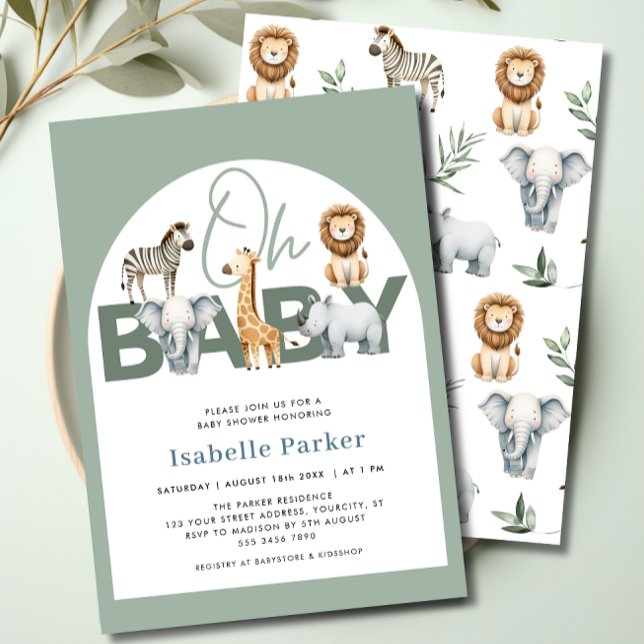 Convite Safari Animais Sexo Chá de fraldas Neutro (Safari Animals Gender Neutral Baby Shower Invitation)
