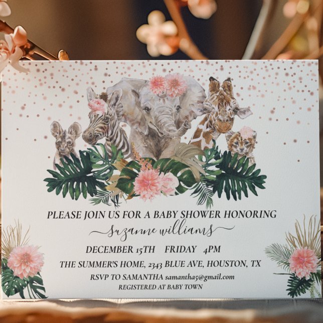 Convite Safari Animal Babies Pink Jungle Chá (Criador carregado)