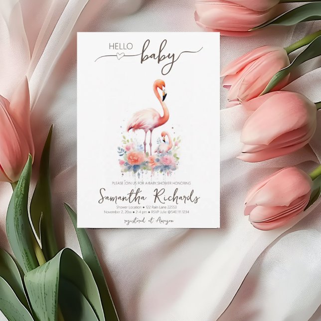 Convite Safari Animal Flamingo Floral Mãe Chá de fraldas (Safari Animal Flamingo Floral Mom Baby Shower Invitation)