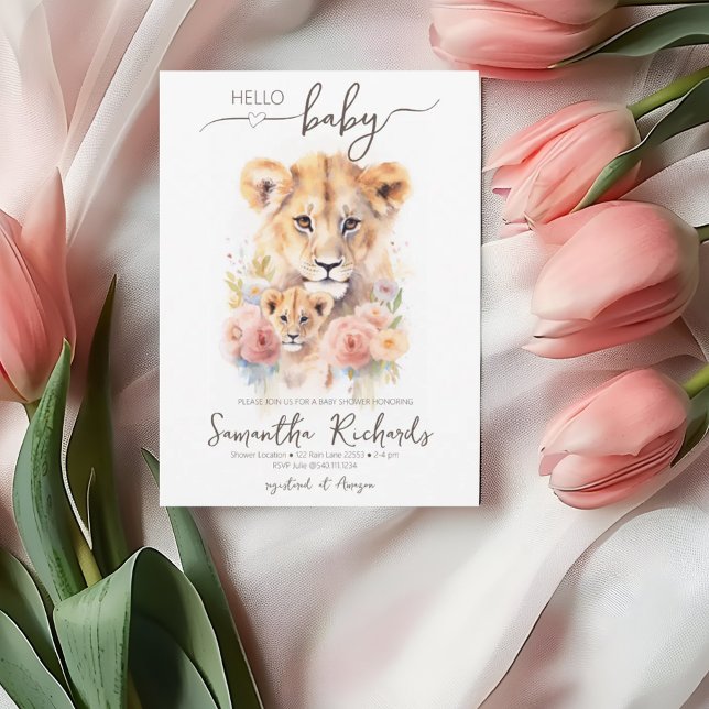 Convite Safari Animal Lion Floral Mãe Chá de fraldas (Safari Animal Lion Floral Mom Baby Shower Invitation)