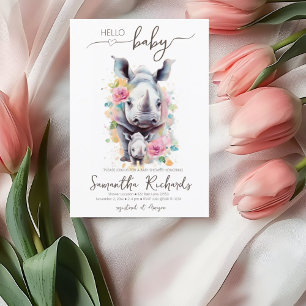 Convite Safari Animal Rhino Floral Mãe Chá de fraldas