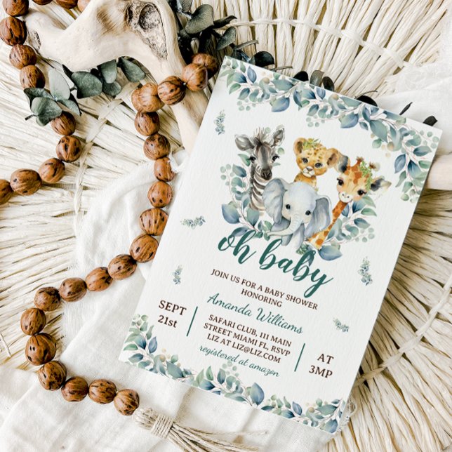 Convite Safari Animal Sage Chá de fraldas Verde (Criador carregado)