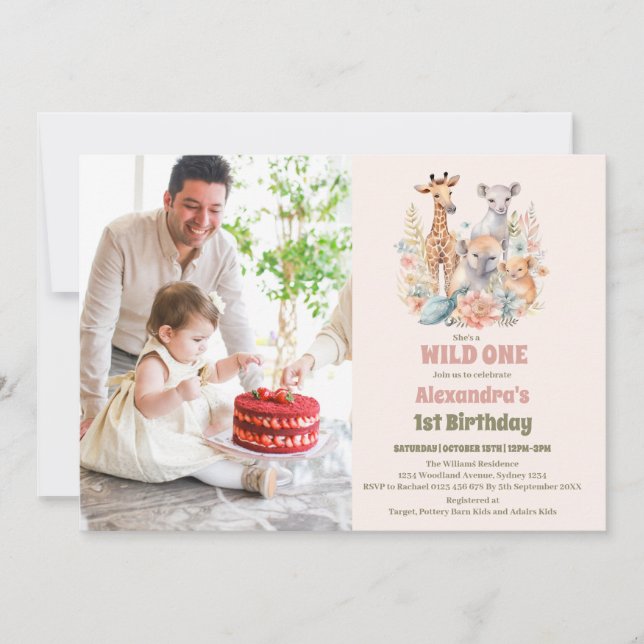 Convite Safari Animal Selvagem Um Aniversário De 11 ruas (Frente)