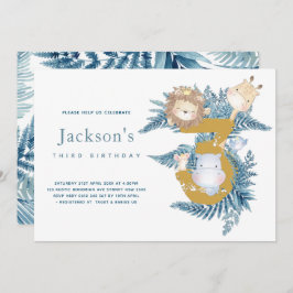 Convite Safari Animal Tropical aniversário de 3 anos