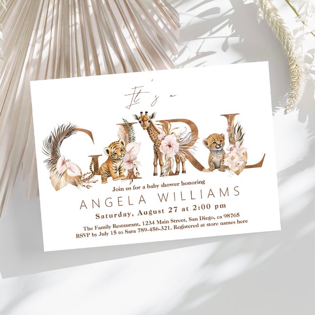 Convite Safari Animal Tropical Floral Chá de fraldas (Criador carregado)