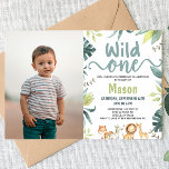 Convite Safari Animal Wild One Jungle primeiro aniversario<br><div class="desc">Este é um Convite de festas de Foto Personalizada de primeiro aniversario Safari Animal Wild One Jungle!</div>