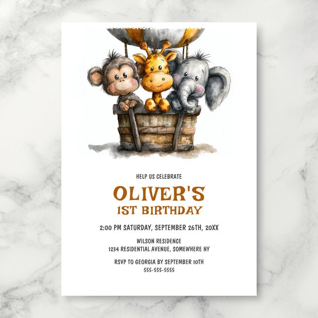 Convite Safari Animals 1st Birthday Party Invitation (Criador carregado)