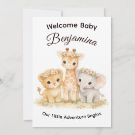 Convite Safari Animals Baby Girl Floral Crown Shower    