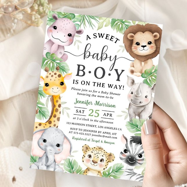 Convite Safari Animals Baby Shower Boy Tropical Jungle  (Criador carregado)