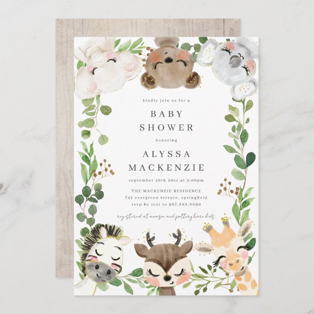 Convite Safari Animals Baby Shower Invitation (Frente/Verso)