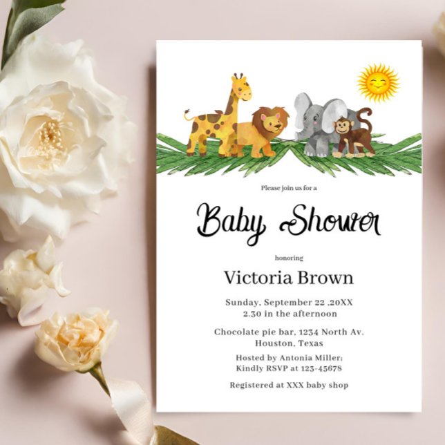 Convite Safari Animals Baby Shower Invitation (Criador carregado)