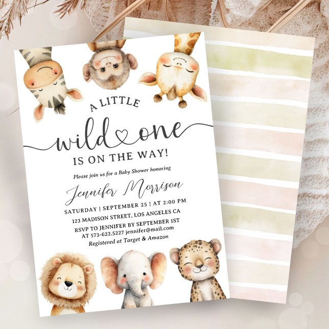 Convite Safari Animals Baby Shower Wild One Gender Neutral (Criador carregado)