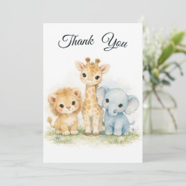 Convite Safari Animals Lion Giraffe Elephant Blue Boy
