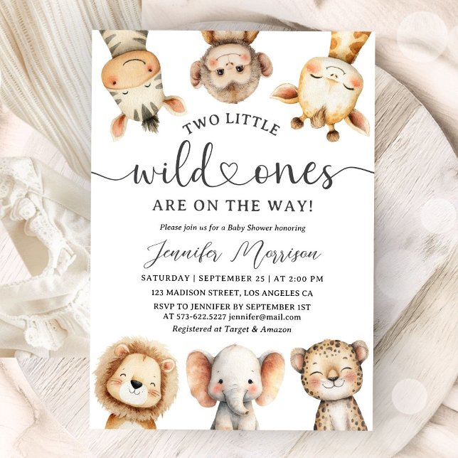 Convite Safari Animals Twin Baby Shower Wild One Jungle (Criador carregado)
