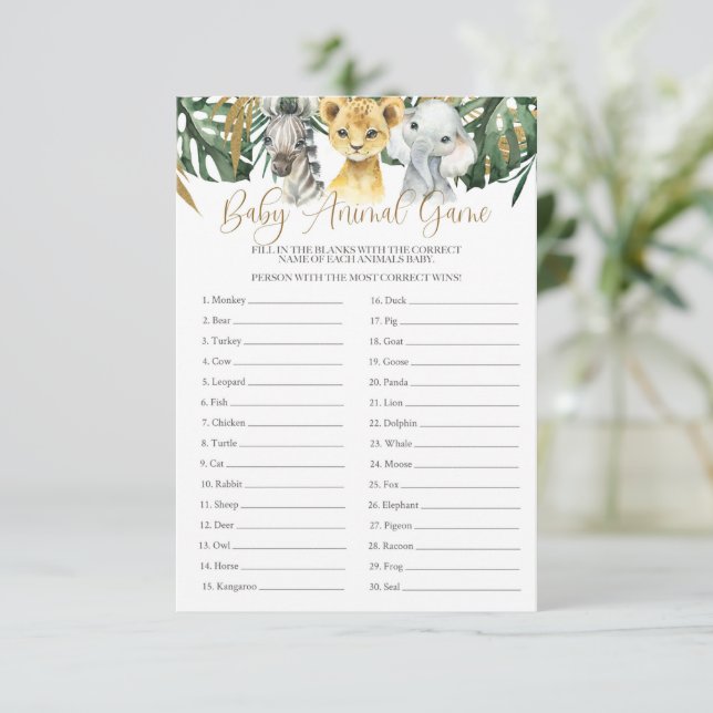 Convite Safari Baby Animal Advertindo Chá de fraldas De Jo (Em pé/Frente)