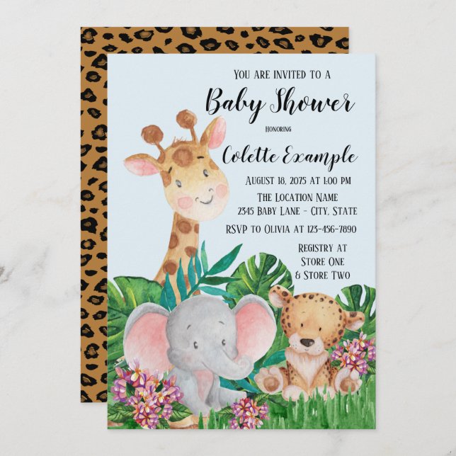 Convite Safari Baby Shower (Frente/Verso)