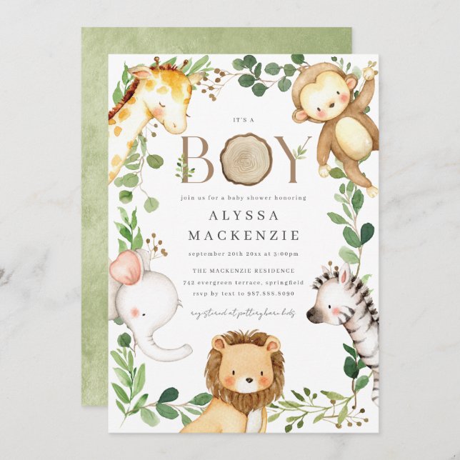 Convite Safari Baby Shower Invitation (Frente/Verso)