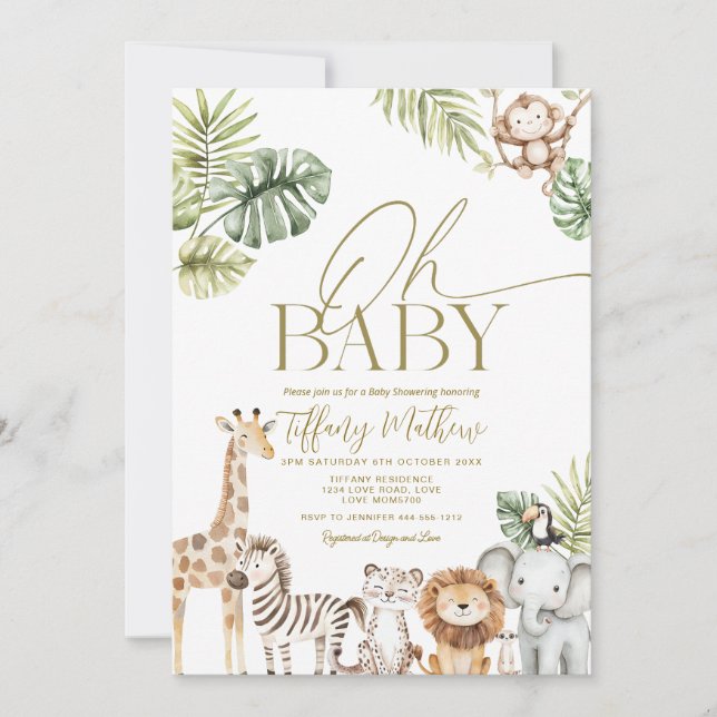 Convite Safari Baby Shower Invitation Editable (Frente)
