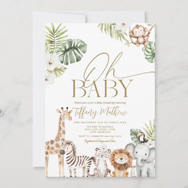Convite Safari Baby Shower Invitation Girl Editable (Frente)