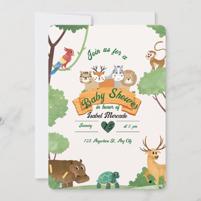 Convite Safari Baby Shower Invitation – Jungle Theme (Frente)